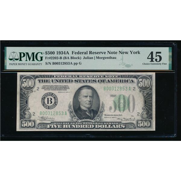 1934A $500 New York FRN PMG 45