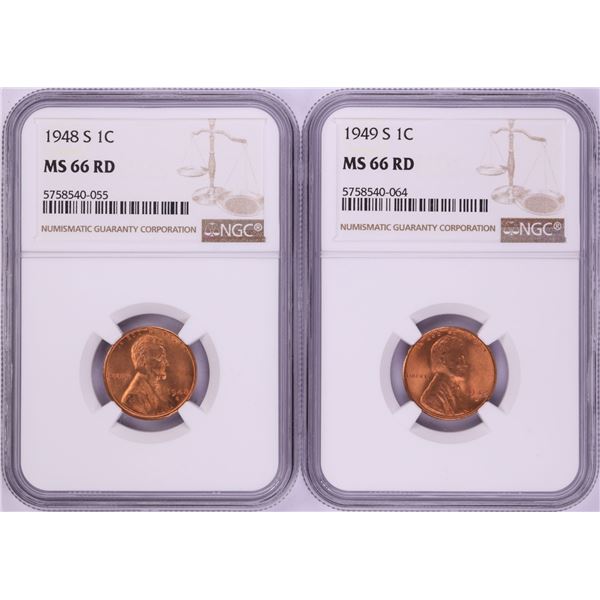 Lot of 1948-S & 1949-S Lincoln Wheat Cent Coins NGC MS66RD