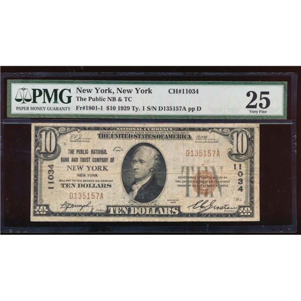 1929 $10 New York NY National PMG 25