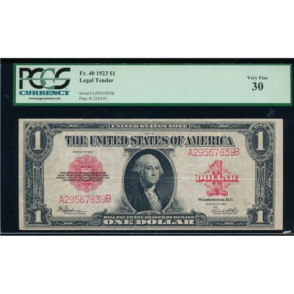 1923 $1 Legal Tender Note PCGS 30