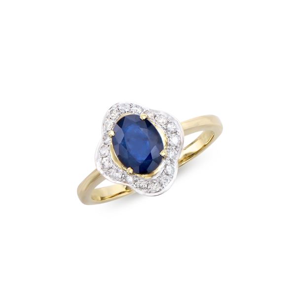 14KT Yellow Gold 1.50ct Blue Sapphire and Diamond Ring