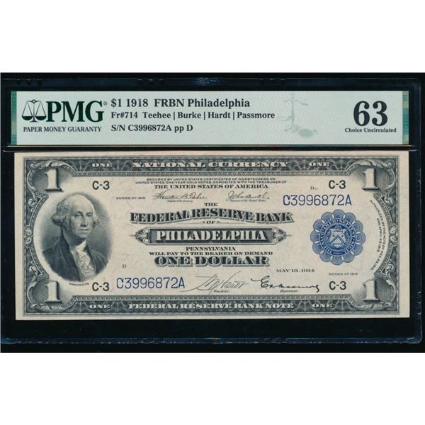 1918 $1 Philadelphia FRBN PMG 63