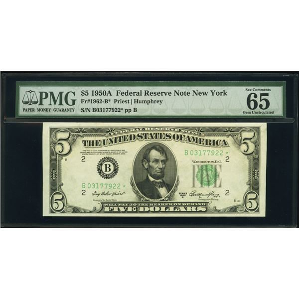 1950A $5 STAR New York FRN PMG 65EPQ