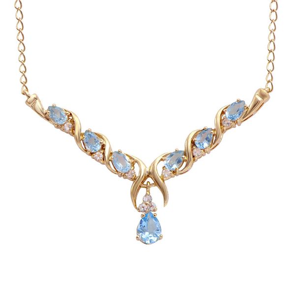 Plated 18KT Yellow Gold 4.00ctw Blue and White Topaz Pendant with Chain