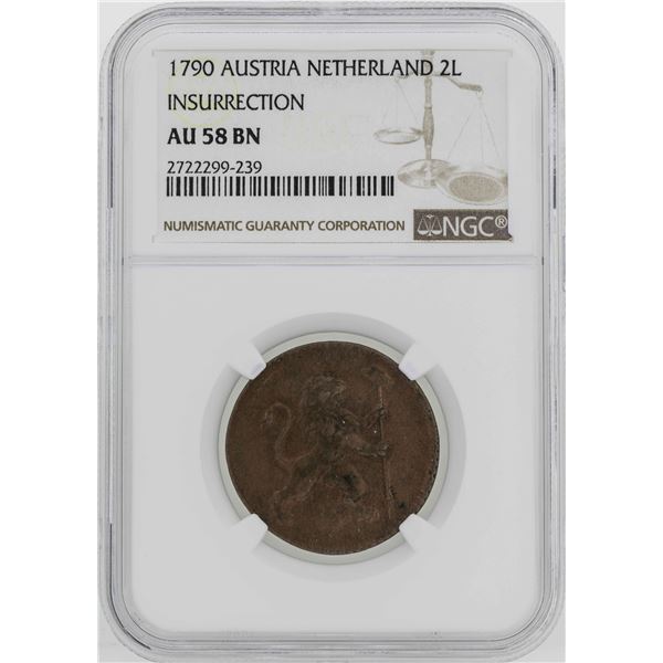 1790 Austria Netherland 2 Liards Insurrection Coin NGC AU58BN