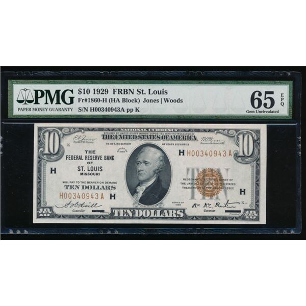 1929 $10 St Louis FRBN PMG 65EPQ