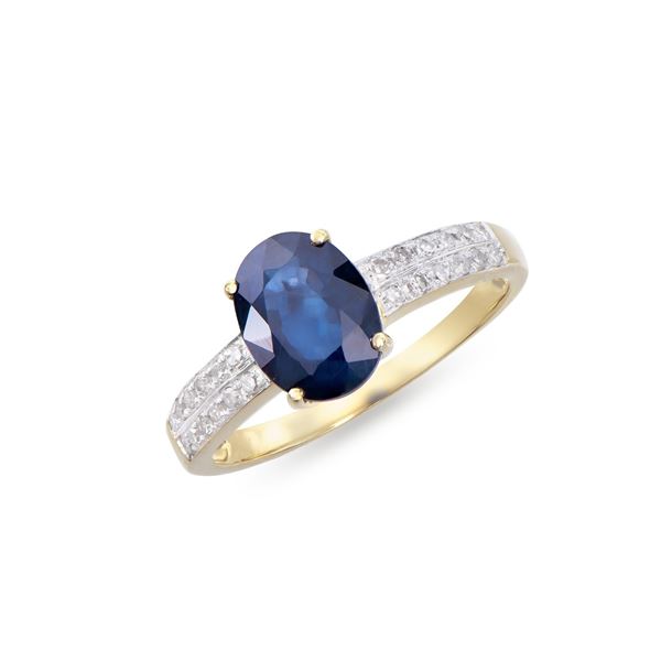 14KT Yellow Gold 2.05ct Blue Sapphire and Diamond Ring