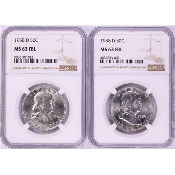 Lot of (2) 1958-D Franklin Half Dollar Coins NGC MS63FBL