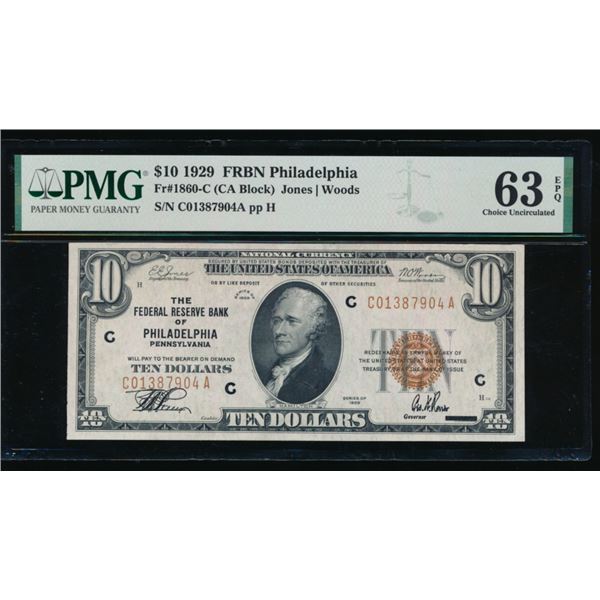 1929 $10 Philadelphia FRBN PMG 63EPQ