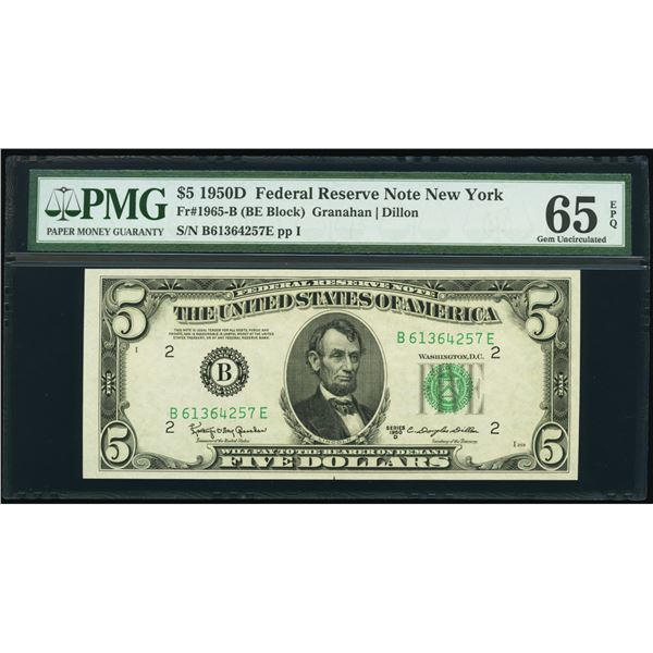 1950D $5 New York FRN PMG 65EPQ