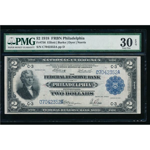 1918 $2 Philadelphia FRBN PMG 30EPQ