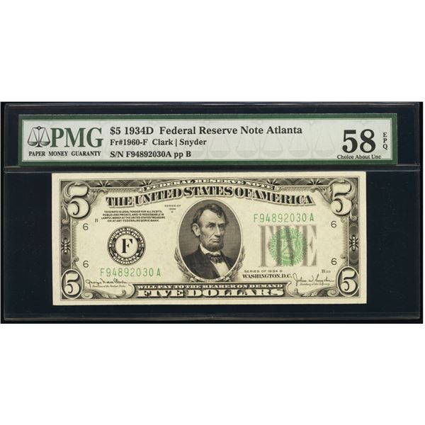 1934D $5 Atlanta FRN PMG 58EPQ