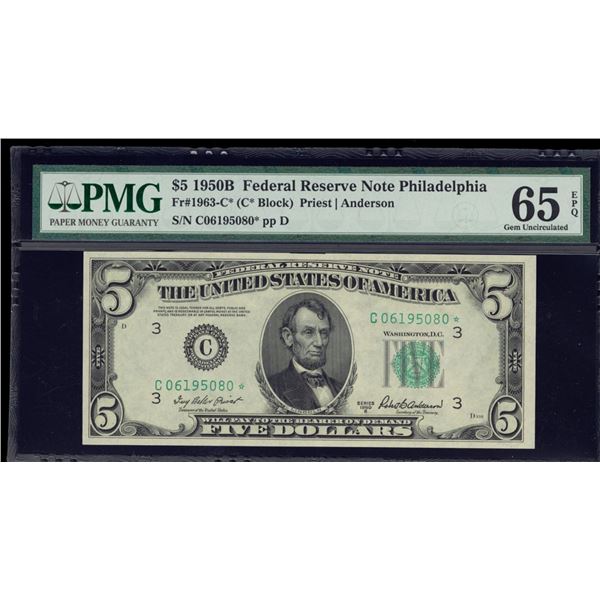1950B $5 STAR Philadelphia FRN PMG 65EPQ
