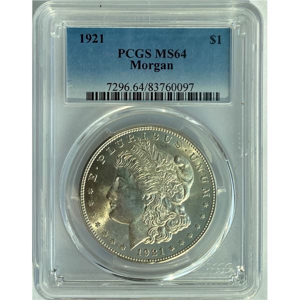 1921 $1 Morgan Silver Dollar PCGS MS64