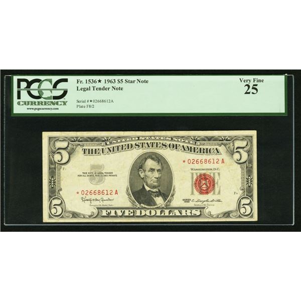 1963 $5 STAR Legal Tender Note PCGS 25