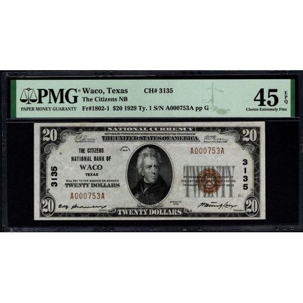 1929 $20 Waco TX National PMG 45EPQ