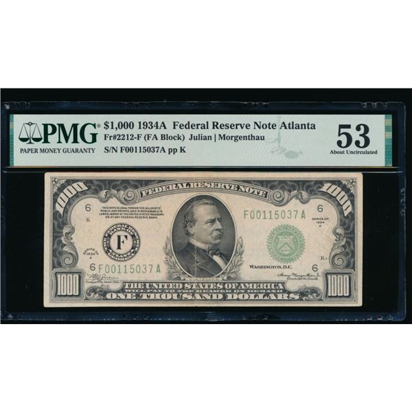 1934A $1000 Atlanta FRN PMG 53