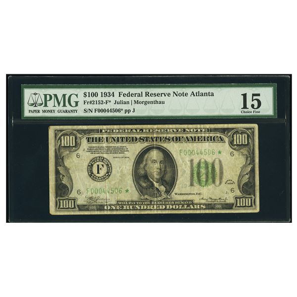 1934 $100 STAR Atlanta FRN PMG 15