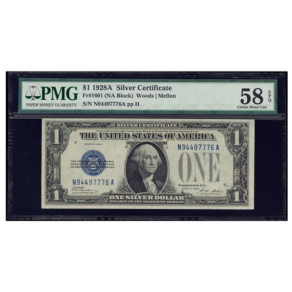 1928A $1 Silver Certificate PMG 58EPQ