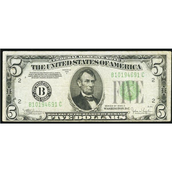 1934C $5 New York Federal Reserve Note