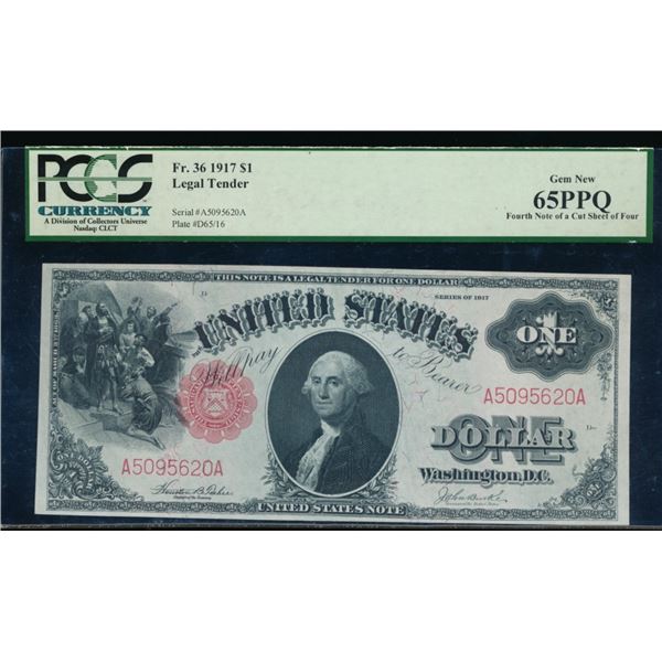 1917 $1 Legal Tender Note PCGS 65PPQ