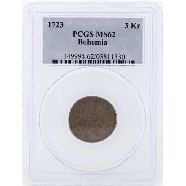 1723 Bohemia 3 Kreuzer Coin PCGS MS62