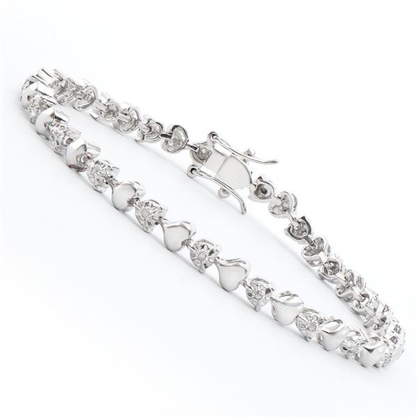 Plated Rhodium Diamond Heart Bracelet