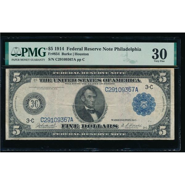 1914 $5 Philadelphia FRN PMG 30