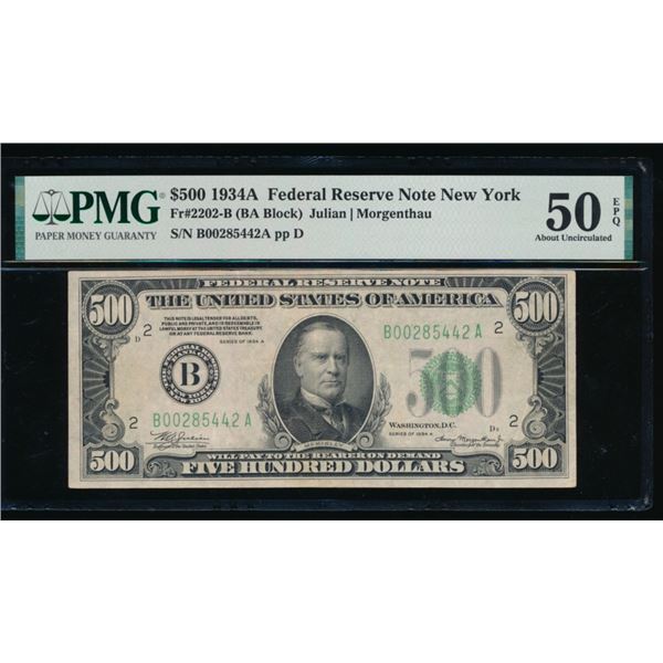 1934A $500 New York FRN PMG 50EPQ