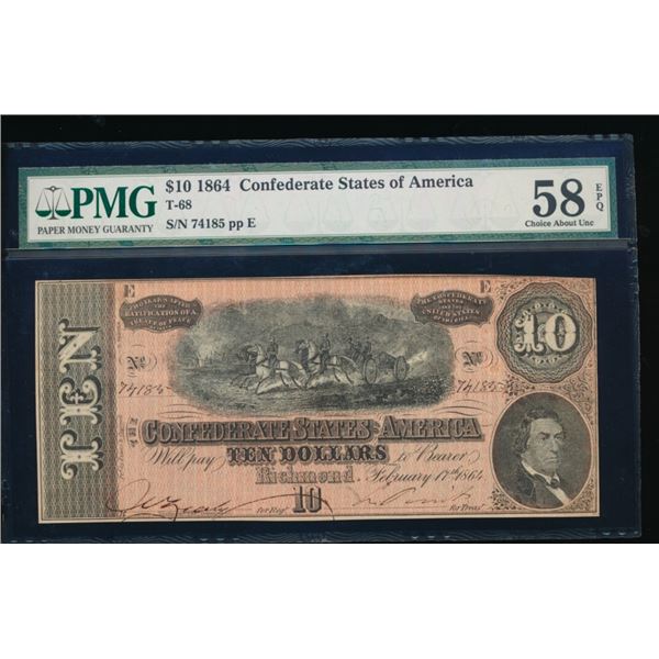 1864 $10 T-68 Confederate PMG 58EPQ