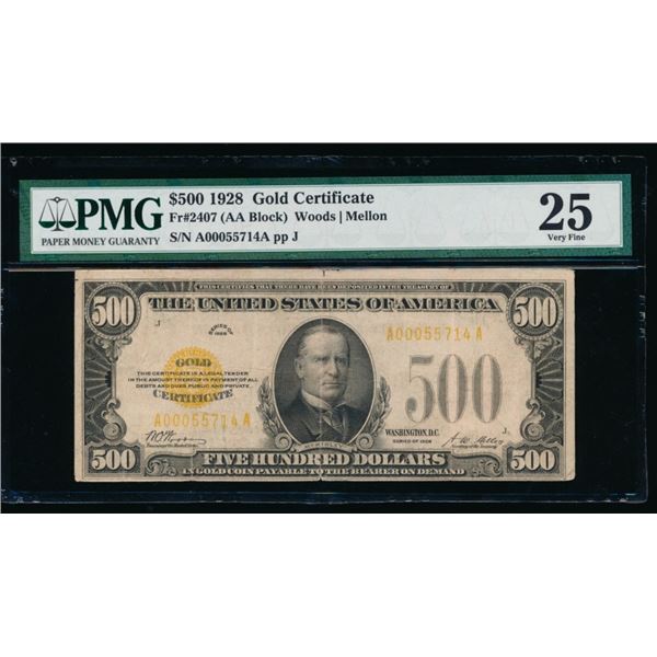 1928 $500 Gold Certificate PMG 25