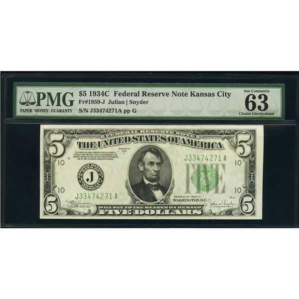 1934C $5 Kansas City FRN PMG 63EPQ