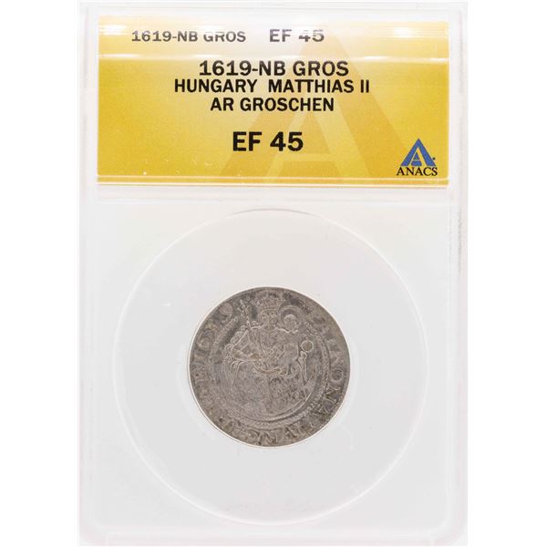 1619-Nb Hungary Matthias II AR Groschen Coin ANACS XF45