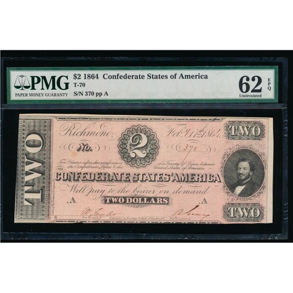 1864 $2 T-70 Confederate PMG 62EPQ