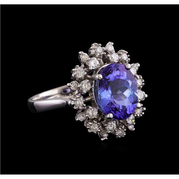 4.35 ctw Tanzanite and Diamond Ring - 14KT White Gold