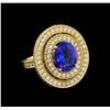 Image 1 : 14KT Yellow Gold 3.40 ctw Tanzanite and Diamond Ring