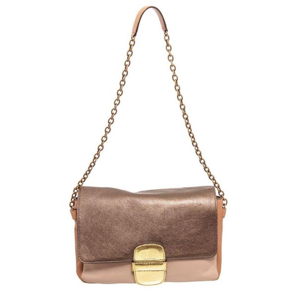 Marc Jacobs Taupe Color Block Leather Flap Shoulder Bag