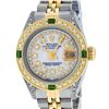 Image 1 : Rolex Ladies 2 Tone Mother Of Pearl String Diamond Lugs & Emerald Datejust Wrisw