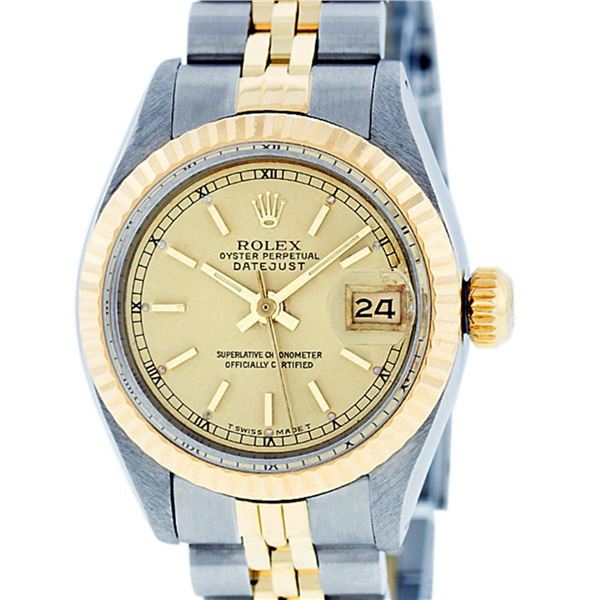 Rolex Ladies 2 Tone Yellow Gold & Stainless Steel Champagne Index Datejust Wrist