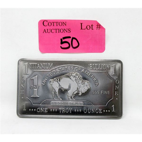 1 Oz .999 Fine Titanium USA Mint Buffalo Bar