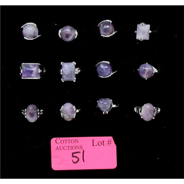 12 Assorted New Amethyst Gemstone Rings