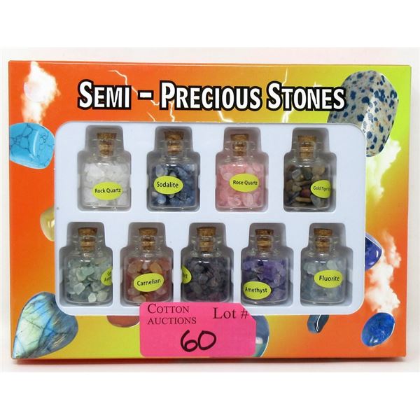 Set of 9 Small Bottles of Semi-Precious Stones