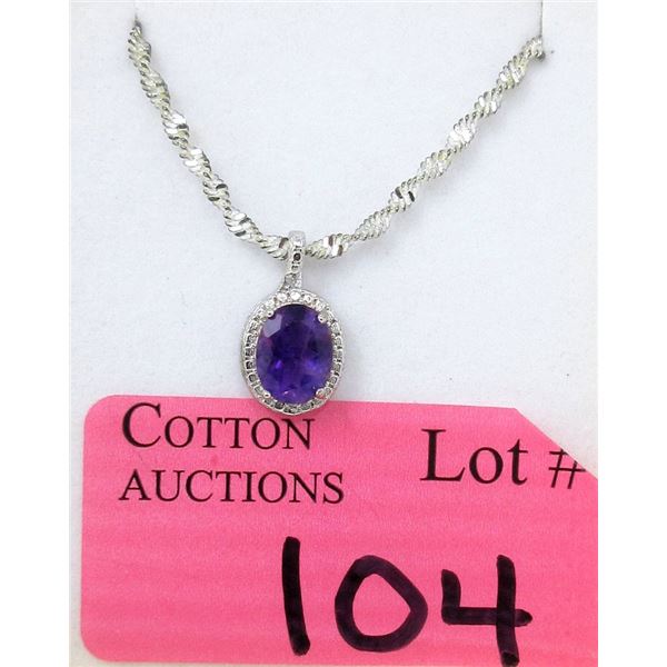 Sterling Silver Amethyst & Diamond Pendant