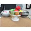 Image 1 : 7" Tall Pedestal Bowl with Glass Fruit & 2 Vases
