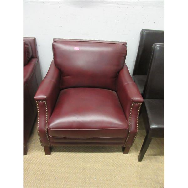 Burgundy Leather Arm Chair with Nail Head Detail