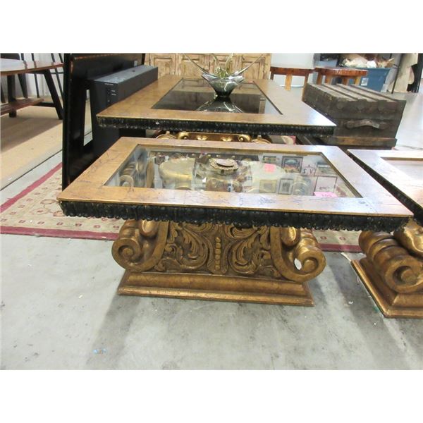 Ornate Glass Topped End Table
