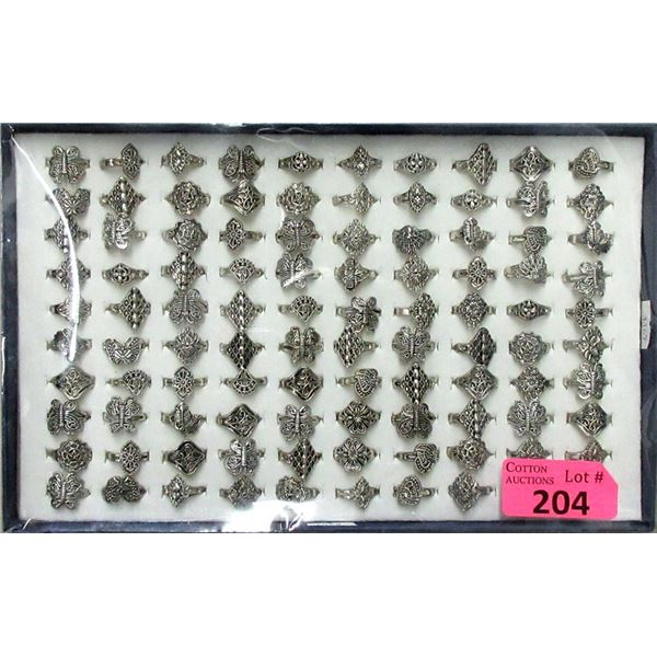 100 Assorted New Metal Rings with Tray