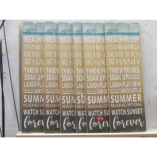6 New 12" x 35" Tall "Beach Rules" Wall Signs