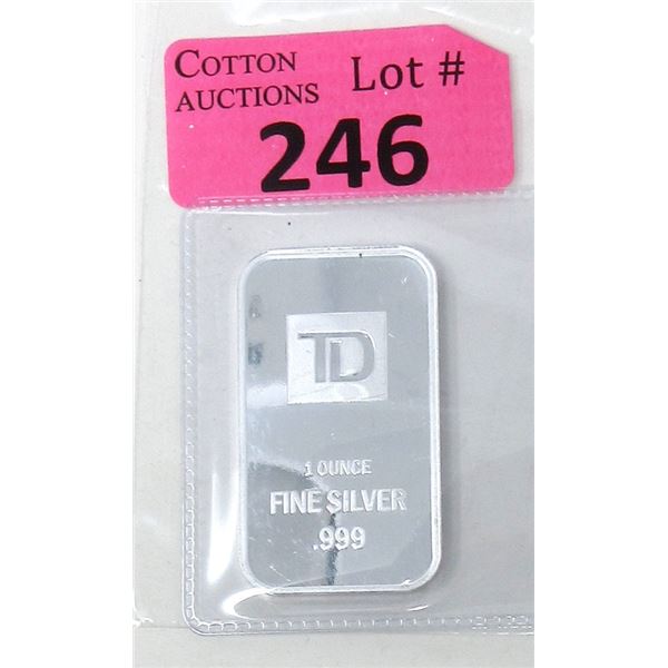 1 Oz. TD Bank .999 Silver Investor Bar