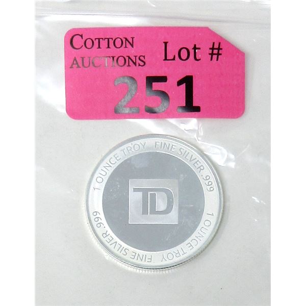 1 Oz. TD Bank .999 Silver Investor Round